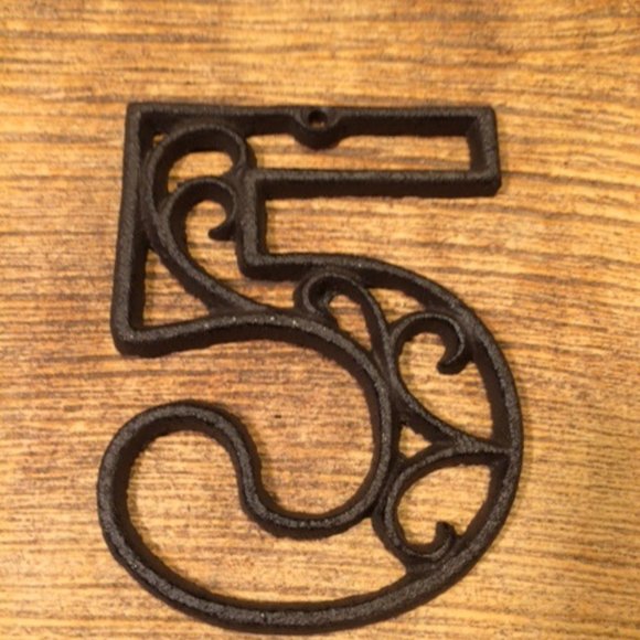 "5" (Five) Home Address Number Ornate Cast Iron Filigree 4 5/8" tall 0184-0558-5 - Picture 1 of 16